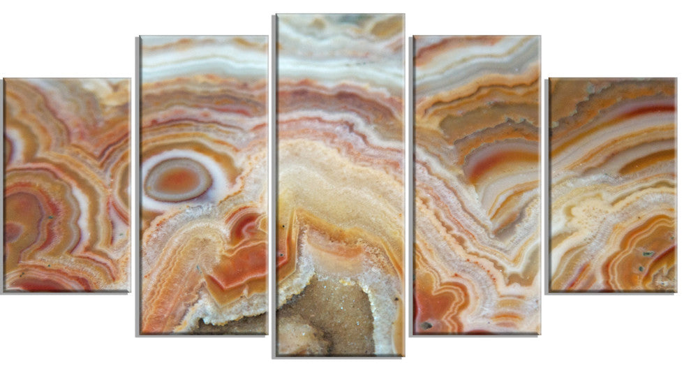 Strips and Ovals on Agate, Contemporary Canvas Wall Art Print, 60"x32", 5 Panels