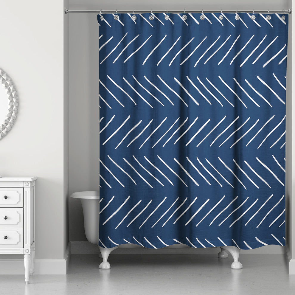 Modern Chevron Shower Curtain, Navy and White