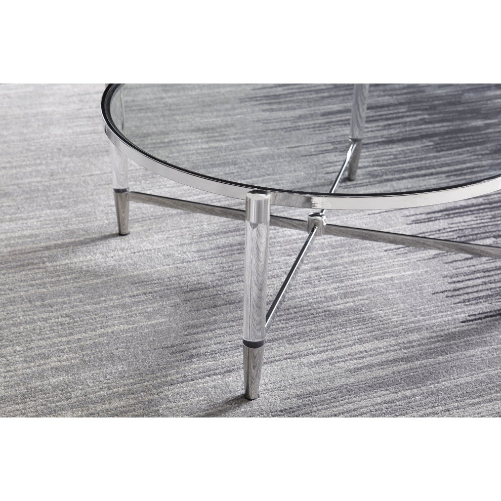 Modus Mariyln Glass Top and Steel Base Round Coffee Table in White