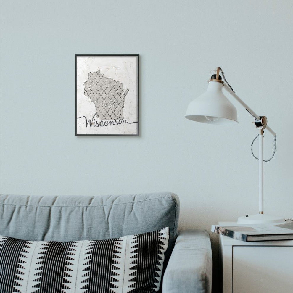 Stupell Industries Wisconsin Patterned Grey US State Design, 11 x 14