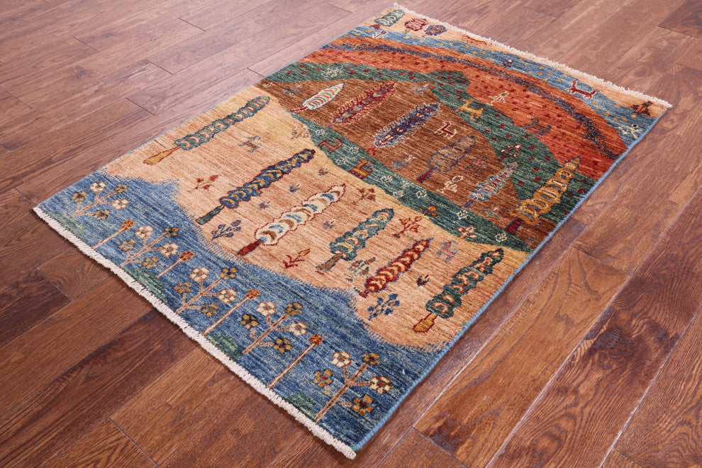 Hand-Knotted Tribal Persian Gabbeh Wool Rug 2' 11" X 4' 1" Q10715