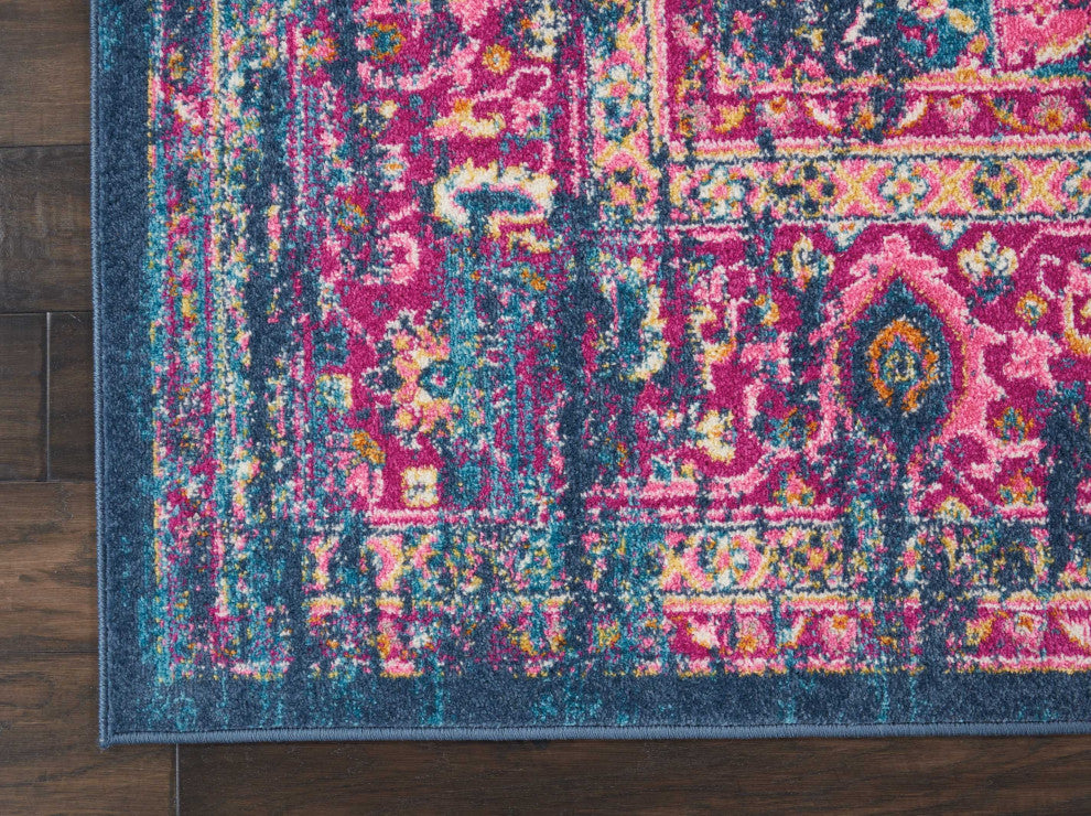 8 x 10 Blue and Pink Medallion Area Rug