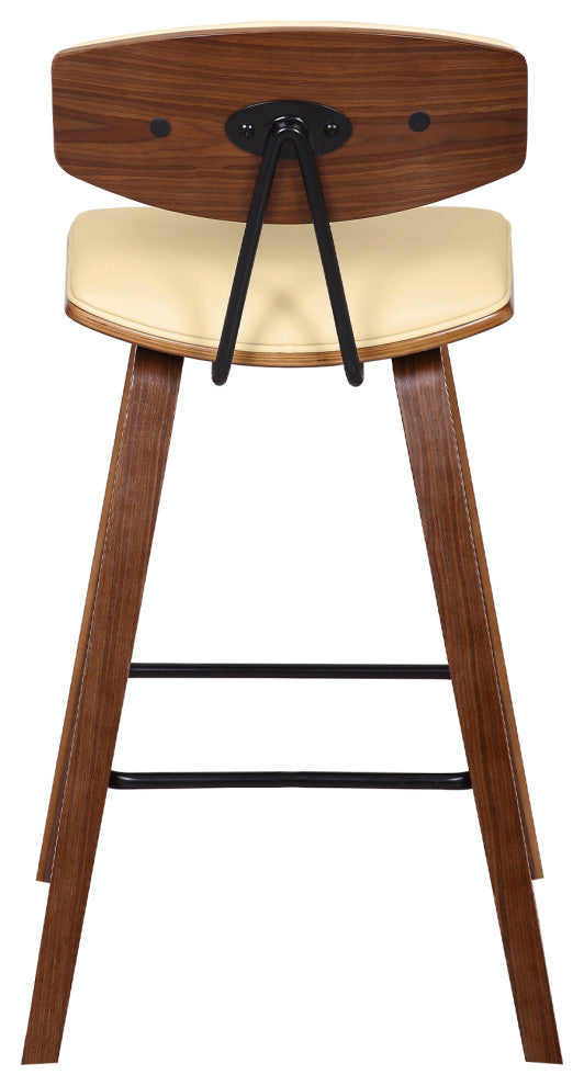 Fox 26" Mid-Century Counter Barstool, Cream Faux Leather With Walnut Wood