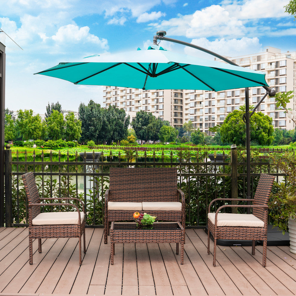 WestinTrends 4PC Outdoor Sofa Wicker Conversation Set Patio Furniture, Brown/Beige