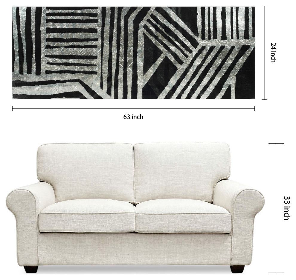 "Nokomis A" Abstract Wall Art Reverse Printed Tempered Glass With Silver Leaf