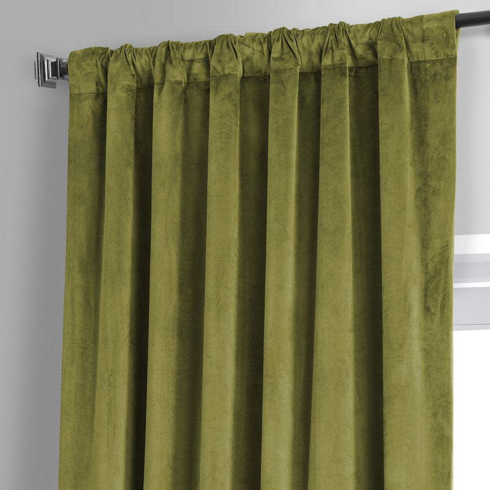 Signature Plush Velvet Blackout Curtain Single Panel, Jalapeno Green, 50wx96l
