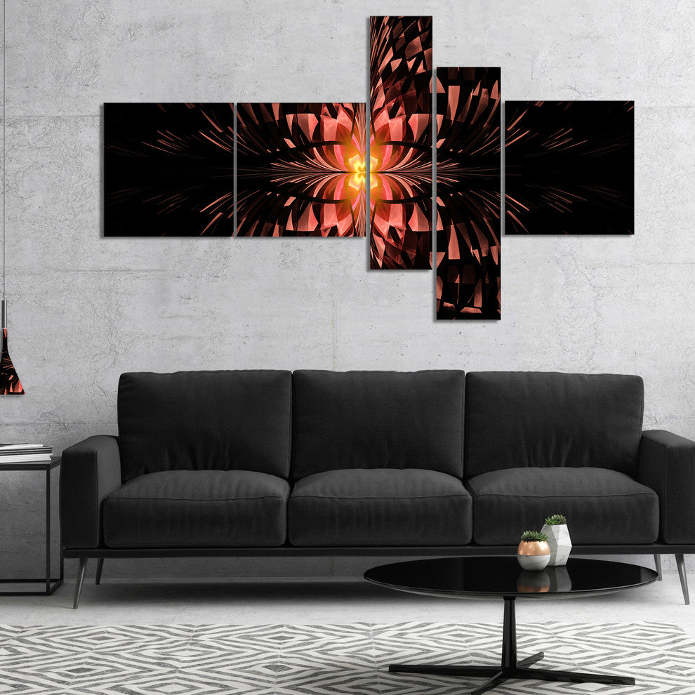 Brown Butterfly Pattern on Black, Abstract Art on Canvas, 60"x32", 5 panels