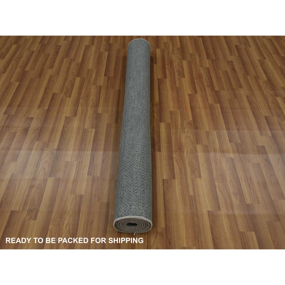 Gray, Hand Knotted Grass Design, Densely Woven, Wool and Silk Rug, 5'1"x7'1"