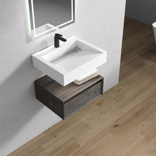 Alysa 24" Floating Bath Vanity, Acrylic Sink/Single Faucet Hole, Smoke Oak