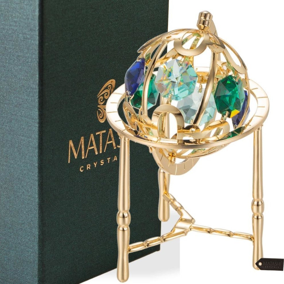 24K Gold Plated Crystal Studded Spinning Globe Ornament