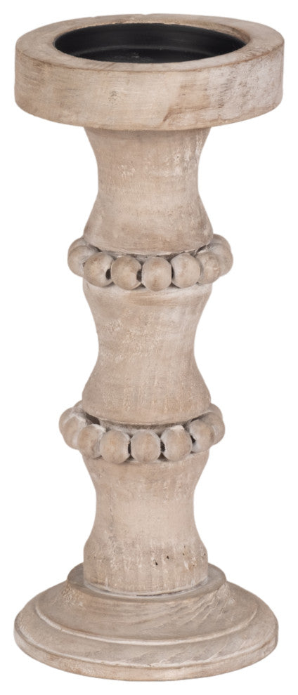 Wooden 11" Banded Bead Candle Holder