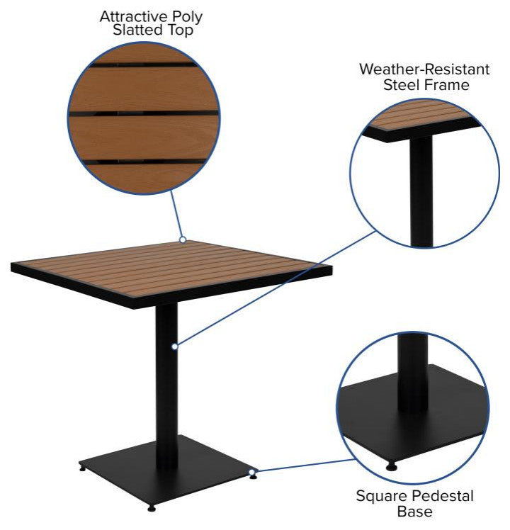 Lark 3 Piece Patio Dining Set-30" Square Table & 2 Stacking Club Chairs