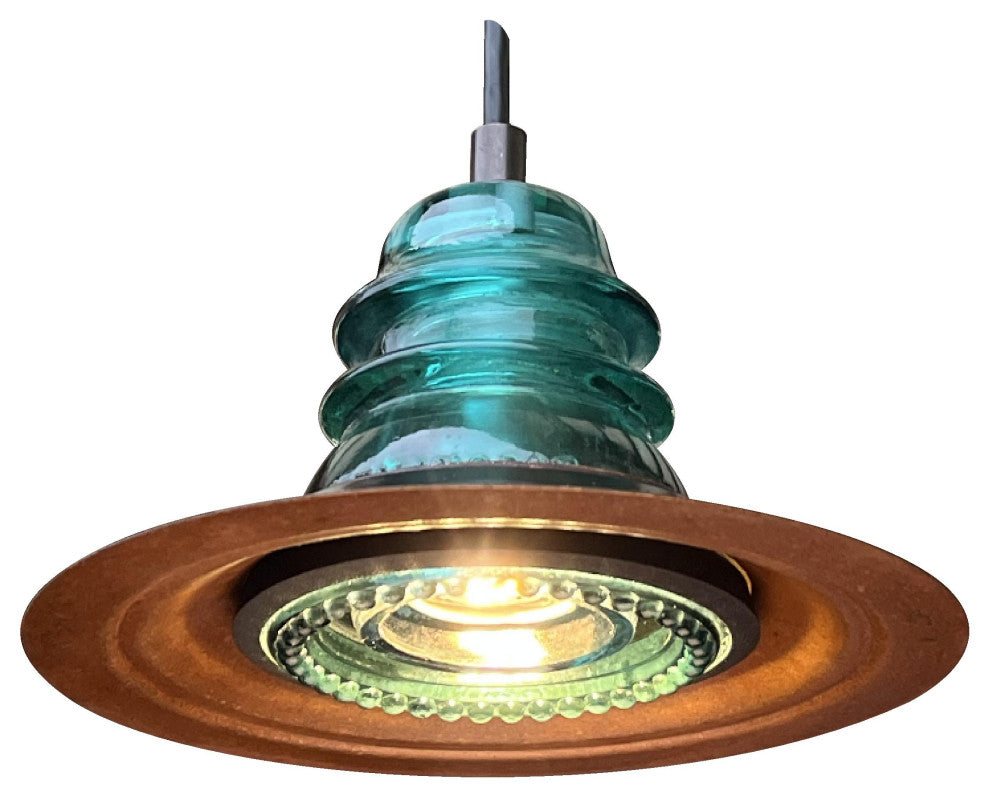 Insulator Light 7" Rusted Metal Hood Ceiling Light, Blue/Green