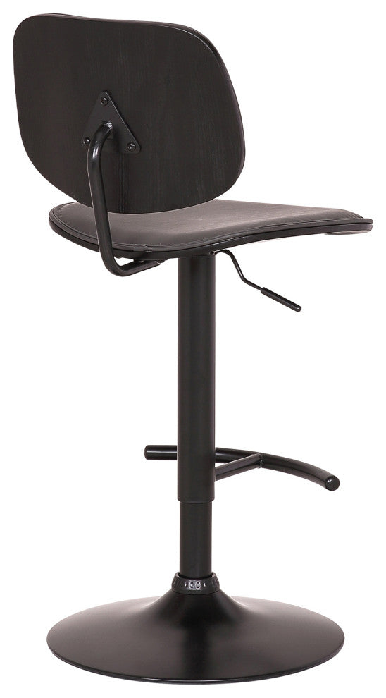 Nancy Adjustable Gray Faux Leather Swivel Barstool In Black Powder Coated Finish