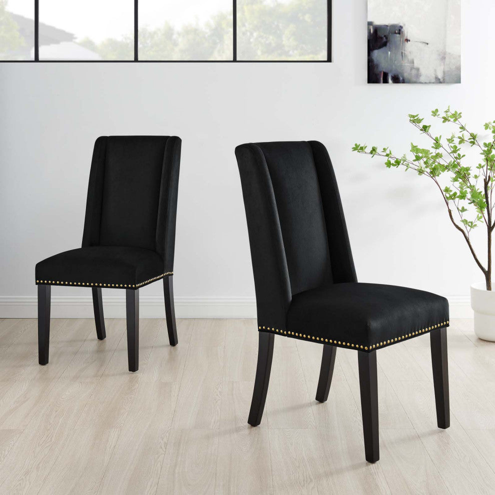 Dining Chair, Nailhead, Set of 2, Black, Velvet, Modern, Bistro Hospitality