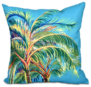 Vacation, Floral Print Pillow, Turquoise, 18"x18"