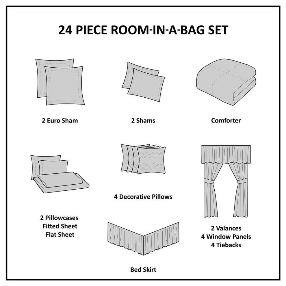 Madison Park Essentials Brystol 24 Piece Room, a Bag, Navy