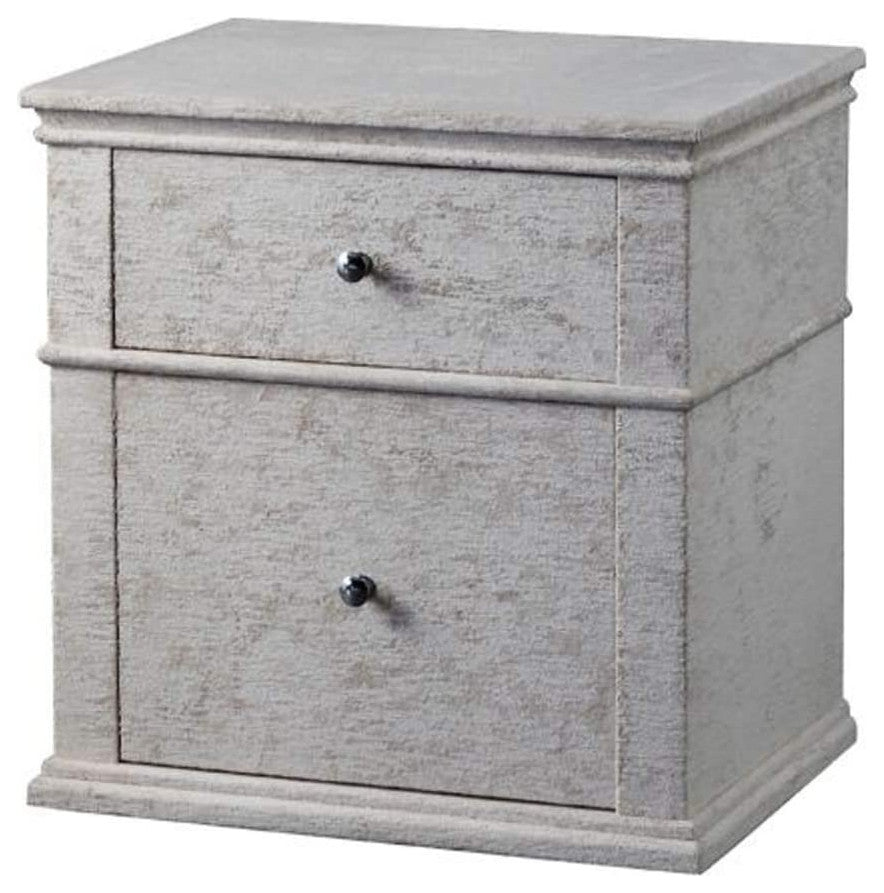 Fabric Upholstered Wooden Nightstand with Two Drawers, Light Gray