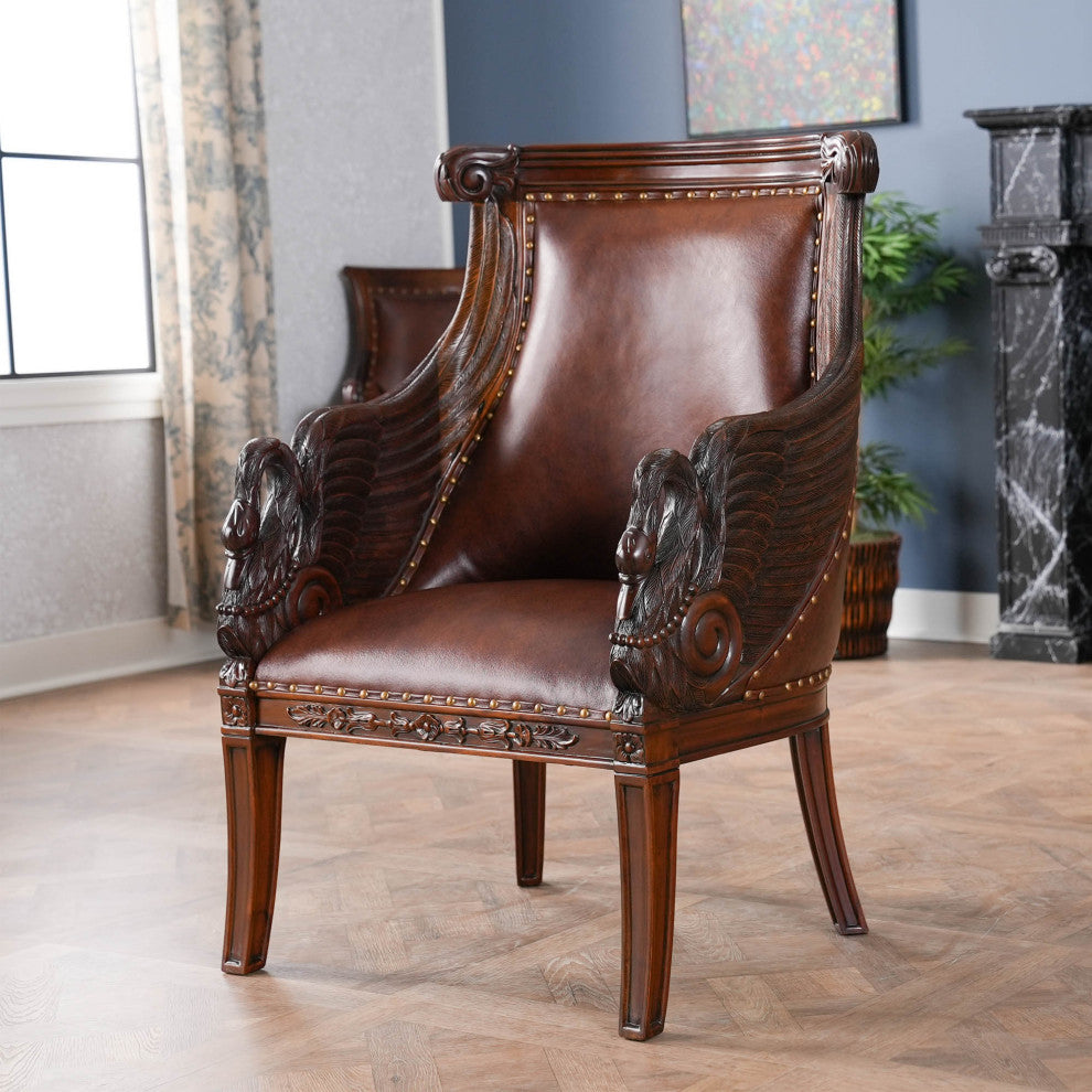 Mahogany Swan Arm Chair With Leather