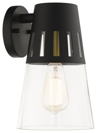 Covington 1-Light Black Outdoor Medium Wall Lantern, Soft Gold Accents