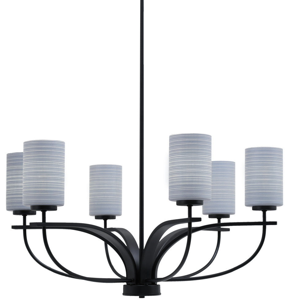 Cavella 6 Light Chandelier, Matte Black Finish, 4" Gray Matrix Glass