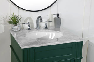 Home Living Vanity with Carrara White Marble Countertop, Green, 24", Single Sink
