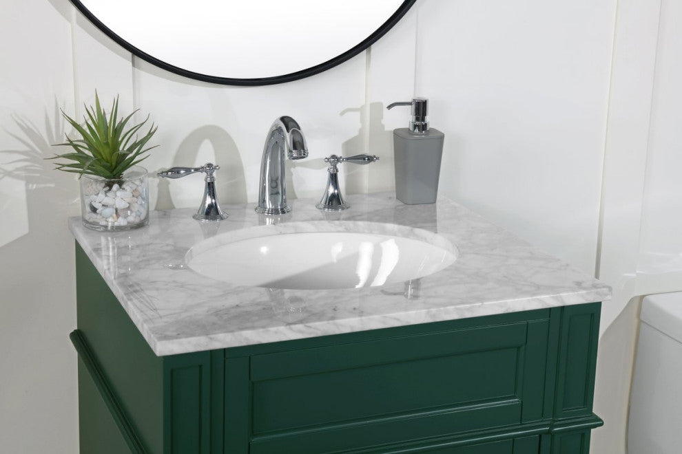 Home Living Vanity with Carrara White Marble Countertop, Green, 24", Single Sink
