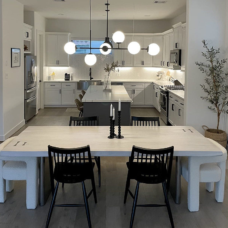Ilbono | Nordic LED Pendant Light in the Shape of Glass Ball for Dining Room, Gold, Milky Glass, Cool Light