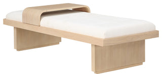 Arlington Chenille Fabric Upholstered Bench, Cream, Natural Finish