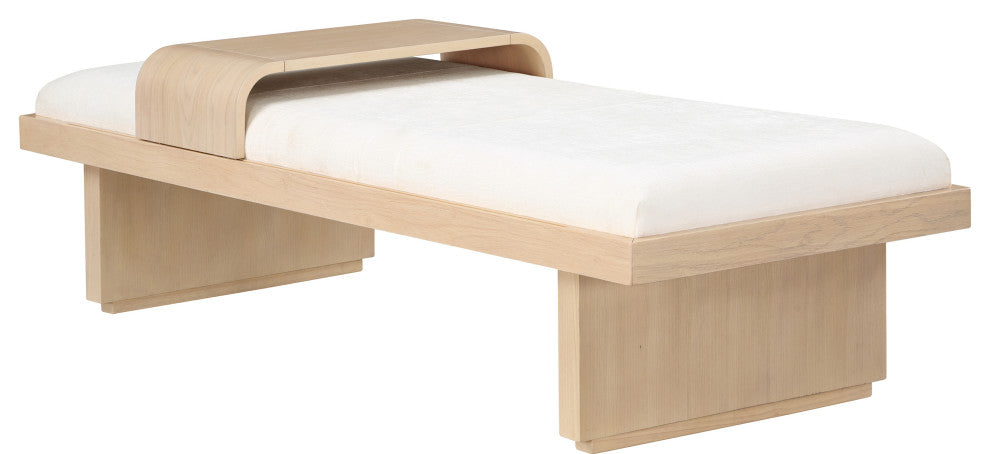 Arlington Chenille Fabric Upholstered Bench, Cream, Natural Finish