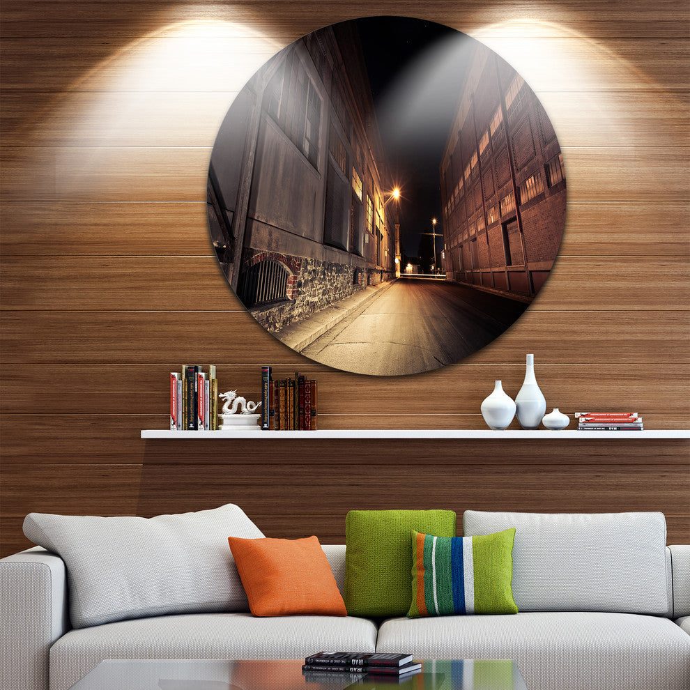 Old Road And Buildings, Disc Metal Wall Art Landscape, 11"