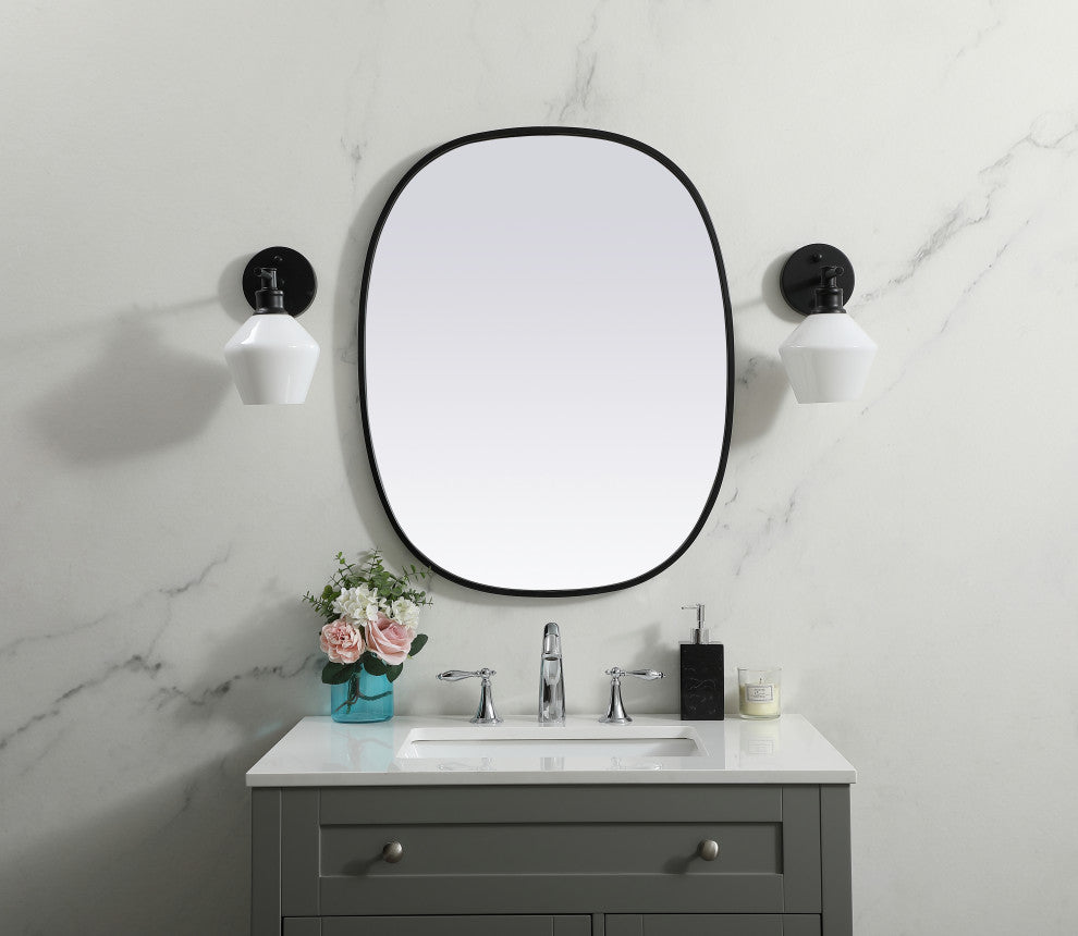 Metal Frame Oval Mirror 24X30 Inch, Black