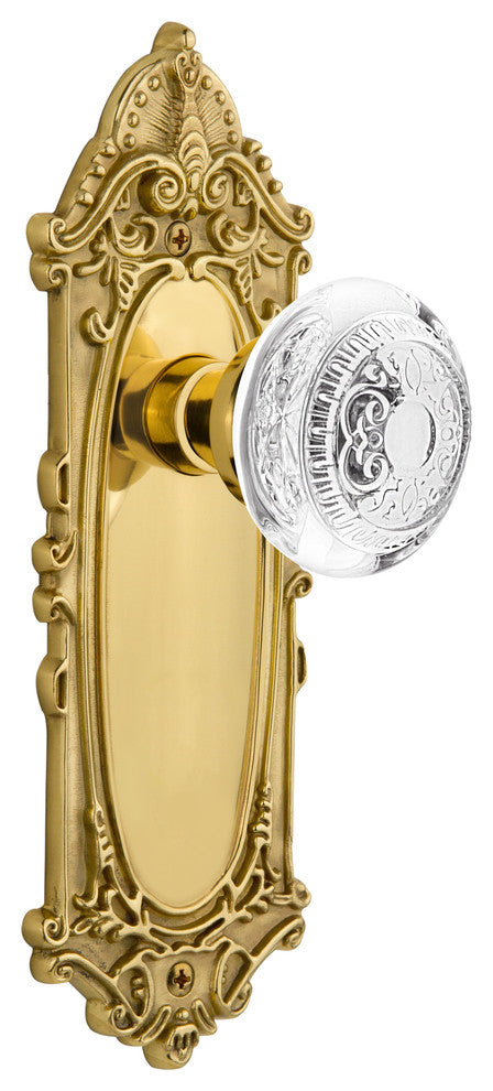 Victorian Plate Passage Crystal Egg and Dart Knob, Polished Brass, 2.375"