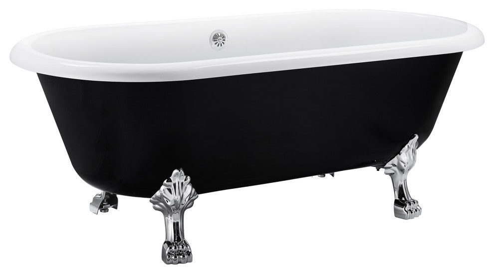 67" Acrylic Clawfoot Roll-Top Soaking Bathtub, Black