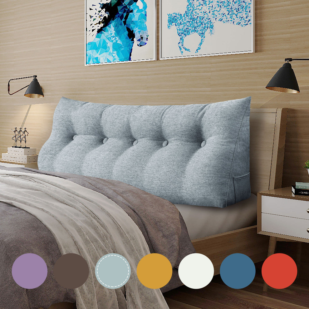 Bed Rest Reading Wedge Pillow for Headboard Daybed Dorm Light Gray Linen Blend, 59x20x8