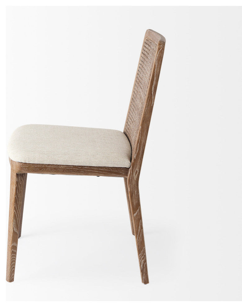 Clara Cream Fabric And Cane Back With Brown Wood Frame   Dining Chair (Set of 2)