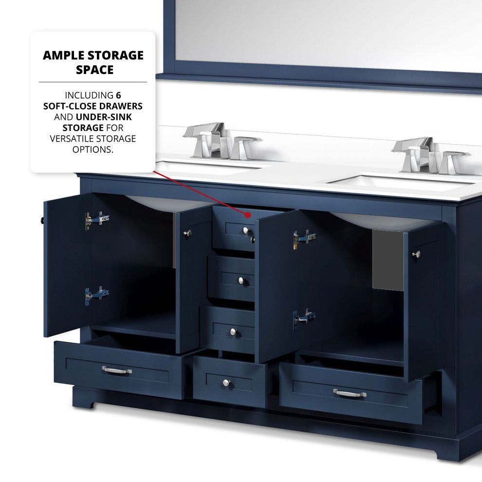 Dukes 60" Navy Blue Double Square Sink Vanity with Quartz Top, With Faucet and M