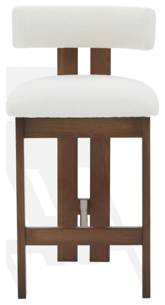 Safavieh Couture Macey Boucle Counter Stool, Ivory/Walnut