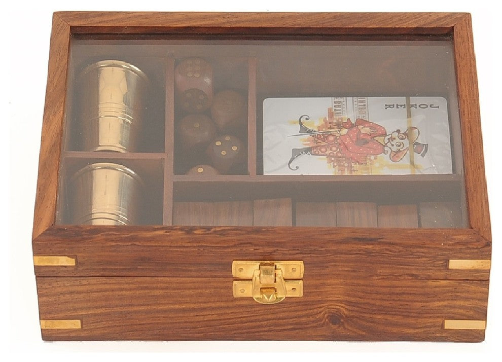 Wooden Game Set With Brass Goblet