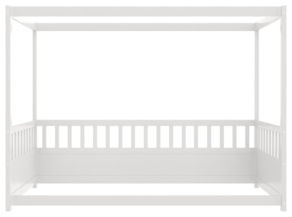 Gewnee Twin Size Canopy Bed Frame with Guardrails for Kids
