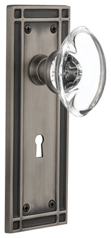 Double Mission Plate With Oval Clear Crystal Knob, Antique Pewter