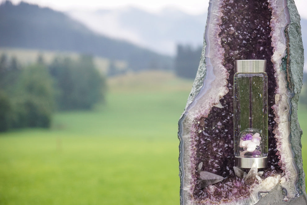 Water Bottle, VitaJuwel ViA Gemwater Bottle, Purple Loop Caps, 5 Elements