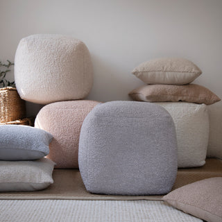 Twill Beige Transitional Solid Handmade Polyester Square Pouf,  18"x18"x18"