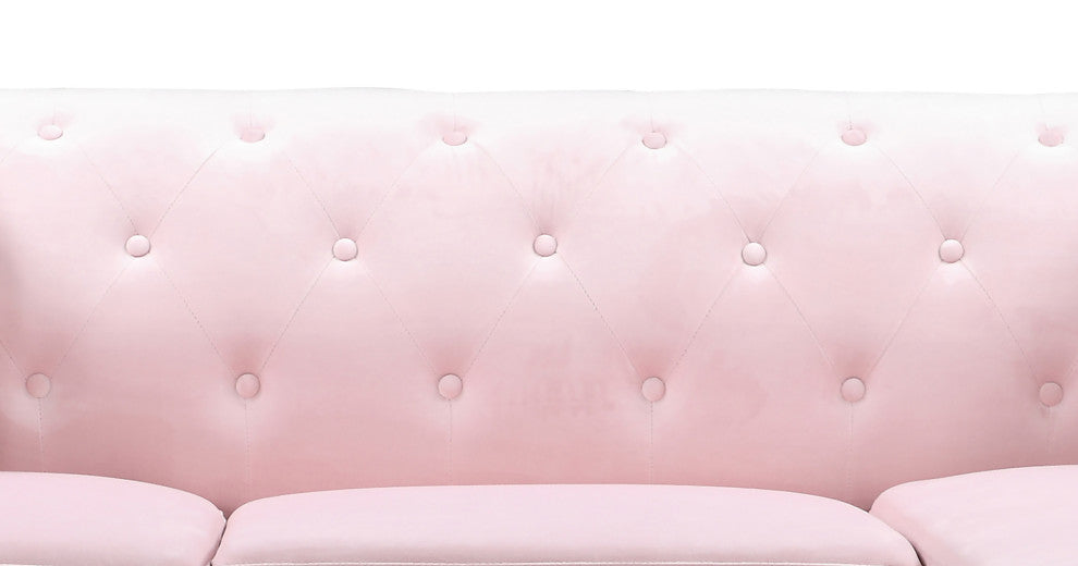 Pompano Velvet Button Tufted Sofa with Chaise, Pink
