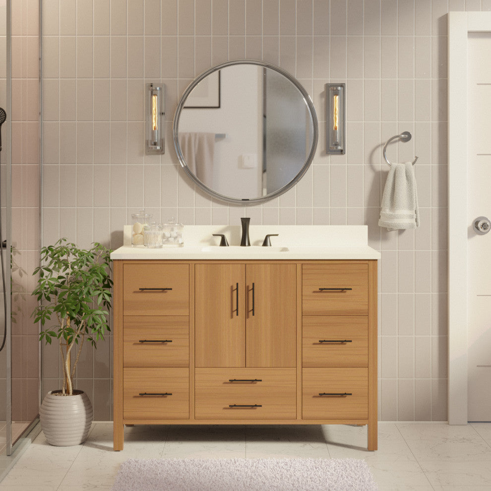 California 48" Bathroom Vanity, Blonde, Matte White