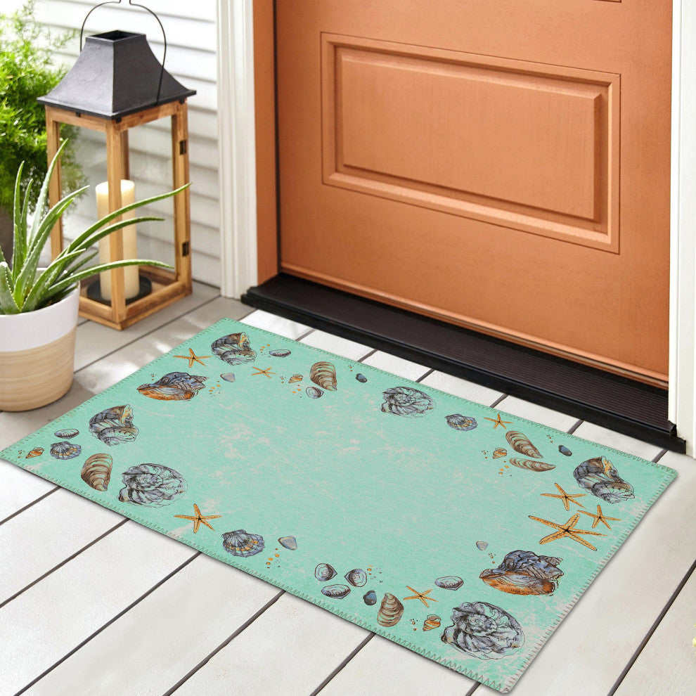 Indoor/Outdoor Seabreeze SZ9 Lagoon Machine Washable 1'8" x 2'6" Rug