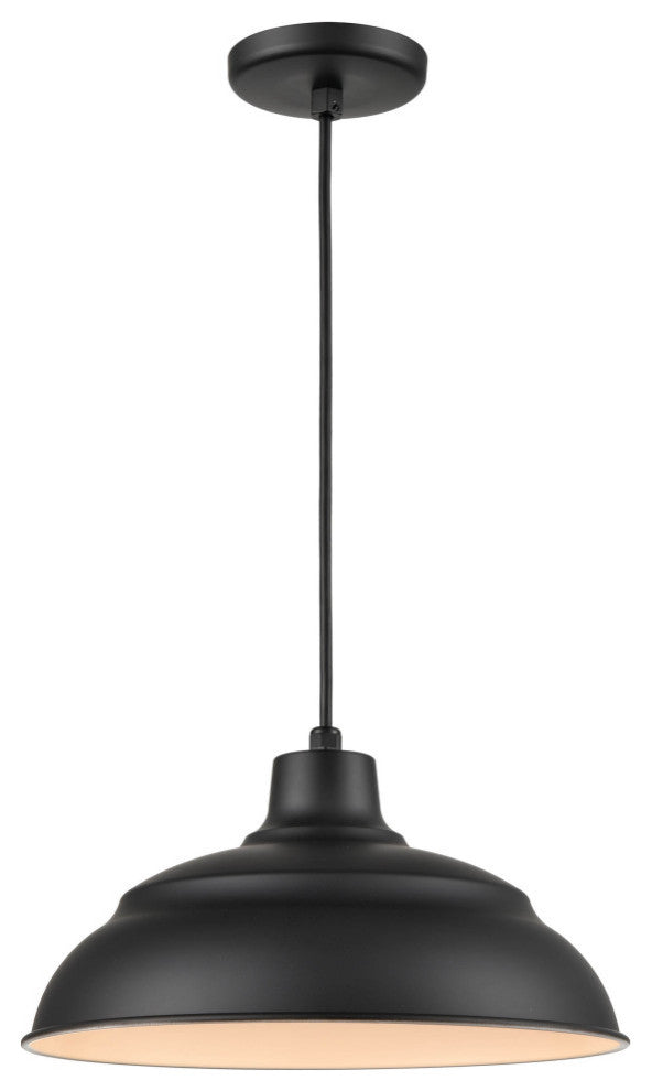 R Series Collection 1 Light 14 in. Satin Black RLM Warehouse/Cord Hung