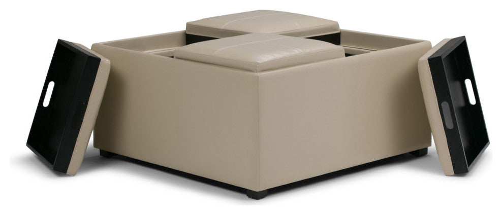 Avalon 35" Contemporary Square Storage Ottoman, Satin Cream