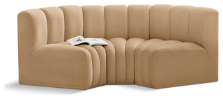 Arc Velvet Upholstered 3-Pc. Inward Curved Modular Sectional, Camel