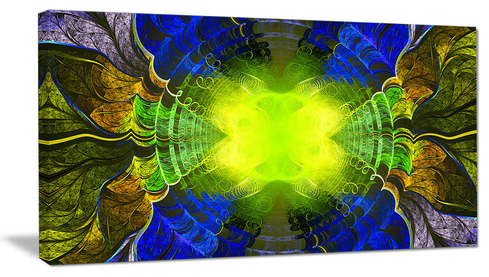 Green Golden Fractal Stained Glass, Abstract Canvas Art Print, 40x20
